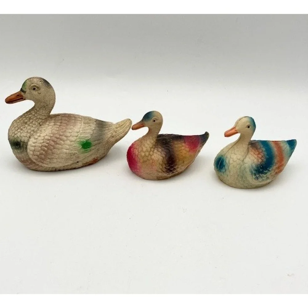 Vintage 1930s‎ Celluloid Duck Family Set of Three Decorative Figurines Farmhouse